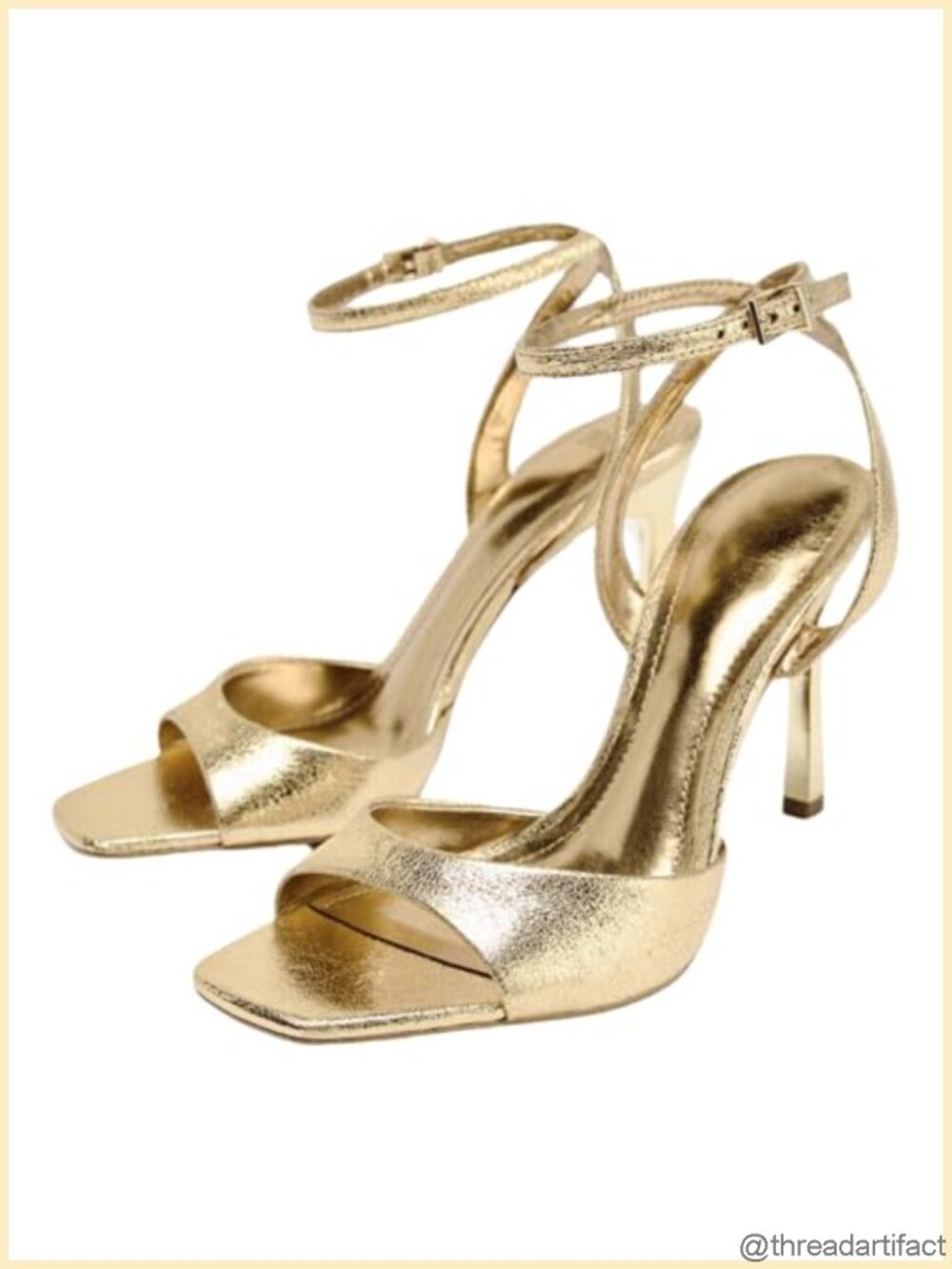 Women's Faux Leather Square Open Toe Stiletto Heel Ankle Strap Sandals